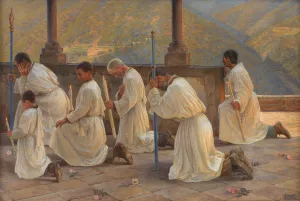Bon om regn. Procession i Apenninerne Oil painting by Johannes Wilhjelm