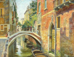 Veneziansk kanalparti by Johannes Wilhjelm Oil Painting