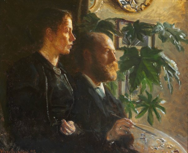 Main Product Photo of Self portrait with palette in hand and wife martha Painting by Johansen Viggo