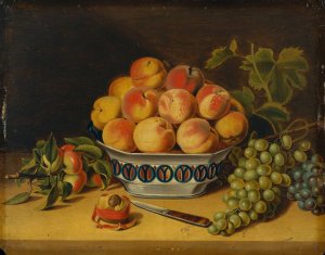 Still Life; Peaches and Grapes by John A. Woodside Oil Painting