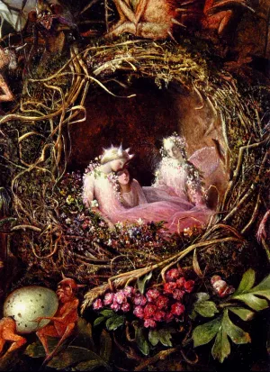 Fairies In A Bird's Nest (detail 1) by John Anster Christia Fitzgerald Oil Painting