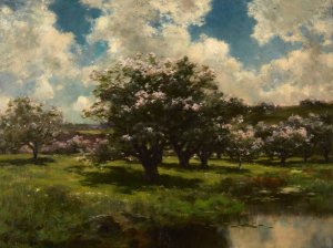 Apple Blossoms Near a Pond by John Appleton Brown Oil Painting