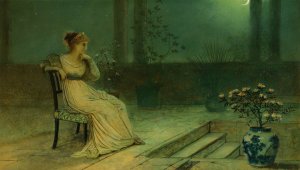 A Classical Maiden Seated On A Terrace By Moonlight by John Atkinson Grimshaw Oil Painting