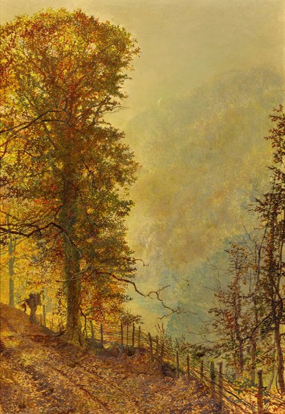 A Rabbit Hunter On A Riverside Road  by John Atkinson Grimshaw - Hand-Painted Oil Painting Reproduction