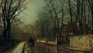 A Wet Moon, Putney Road by John Atkinson Grimshaw Oil Painting