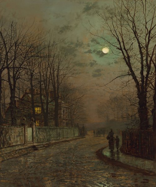 A Wet Road, Knostrop, Yorkshire  by John Atkinson Grimshaw - Hand-Painted Oil Painting Reproduction