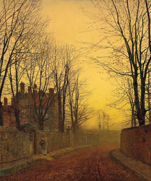 An autumn lane  by John Atkinson Grimshaw - Hand-Painted Oil Painting Reproduction