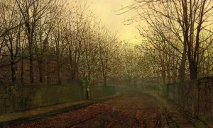 An Autumn Lane painting by John Atkinson Grimshaw