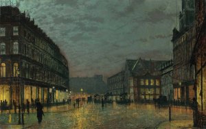 Boar Lane, Leeds by Lamplight by John Atkinson Grimshaw Oil Painting