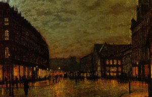 Boars Lane, Leeds by Lamplight by John Atkinson Grimshaw Oil Painting