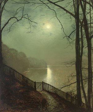 Moonlight on the lake, Roundhay Park, Leeds by John Atkinson Grimshaw Oil Painting