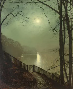 Moonlight on the lake, Roundhay Park, Leeds by John Atkinson Grimshaw Moonlight on the lake, Roundhay Park, Leeds by John Atkinson Grimshaw Oil Painting
