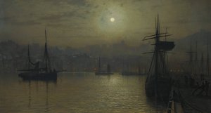Old Scarborough, Full Moon, High Water by John Atkinson Grimshaw Oil Painting