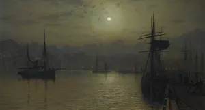 Old Scarborough, Full Moon, High Water by John Atkinson Grimshaw Old Scarborough, Full Moon, High Water by John Atkinson Grimshaw Oil Painting