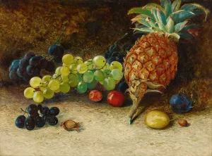 Still life with a pineapple, grapes, nuts and plums by John Atkinson Grimshaw Still life with a pineapple, grapes, nuts and plums by John Atkinson Grimshaw Oil Painting