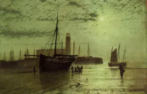 The Lighthouse at Scarborough by John Atkinson Grimshaw - Oil Painting Reproduction