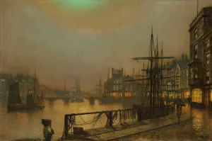 Whitby at Night by John Atkinson Grimshaw Whitby at Night by John Atkinson Grimshaw Oil Painting