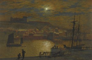 Whitby From Scotch Head, Moonlight On The Esk Oil painting by John Atkinson Grimshaw