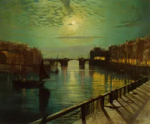 Whitby Harbor by Moonlight by John Atkinson Grimshaw Oil Painting