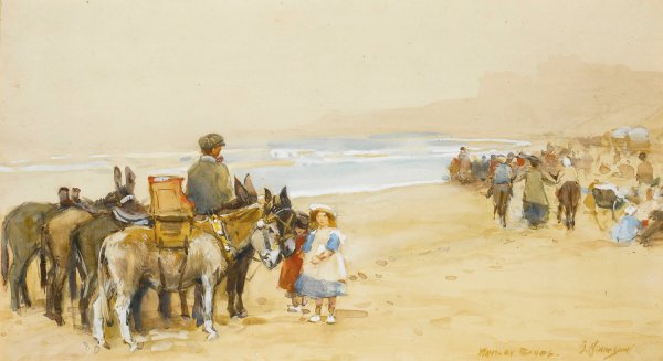 Donkey Rides On Whitley Sands by John Atkinson - Hand-Painted Oil Painting Reproduction