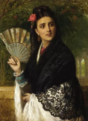 A Spanish Beauty by John Bagnold Burgess Oil Painting