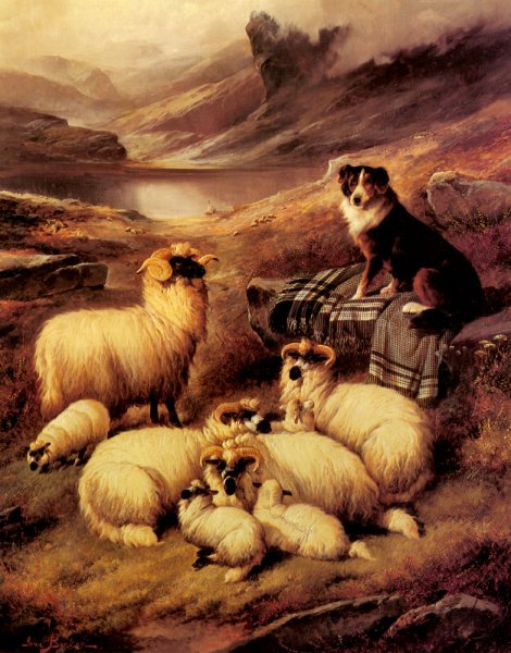Guarding His Flock by John Barker - Hand-Painted Oil Painting Reproduction