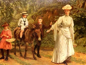 A Donkey Ride Along A Woodland Path by John Barwell Oil Painting