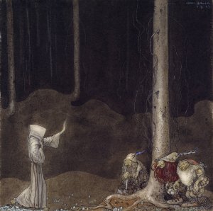 Brother St. Martin and the Three Trolls by John Bauer Oil Painting