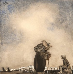 Old Man Talking to a Boy by John Bauer Oil Painting