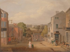 Street Scene in Chorley, Lancashire, with a view of Chorley Hall by John Bird Of Liverpool Oil Painting