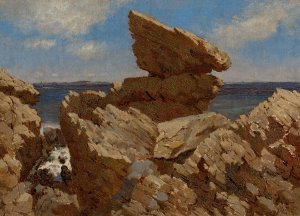 Rocky Cove with Balancing Rock by John Bradley Hudson Oil Painting