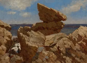 Rocky Cove with Balancing Rock by John Bradley Hudson Oil Painting