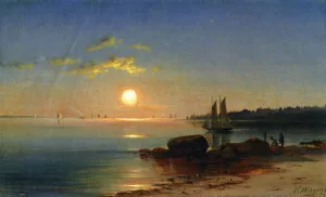 Moonlight on the Long Island Sound by John Carleton Wiggins Oil Painting