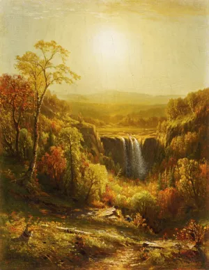 Sunset, Kaaterskill Falls by John Carleton Wiggins Oil Painting
