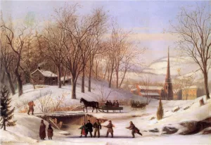 Snow Scene at Utica by John Carlin Oil Painting