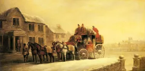 A Coach Outside an Inn in Winter painting by John Charles Maggs