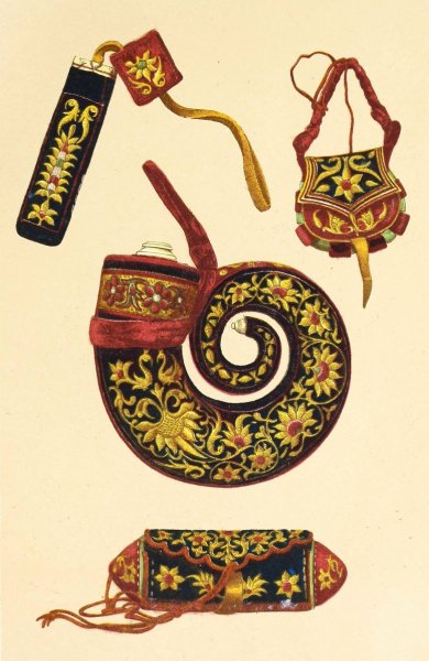 Main Product Photo of Indian Powder-Horn and Three Pieces of Matchlock Furniture  Painting by John Charles Robinson