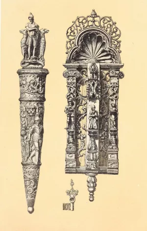 Knocker, in Wrought Iron and Dagger in Cast and Chiselled Iron by John Charles Robinson Oil Painting