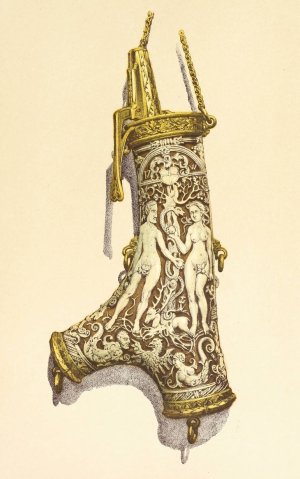 Powder-Flask in Stag's Horn, mounted in Silver Gilt by John Charles Robinson Oil Painting
