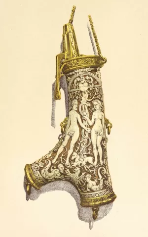 Powder-Flask in Stag's Horn, mounted in Silver Gilt by John Charles Robinson Oil Painting