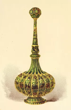 Rosewater Bottle, or Sprinkler, in Silver Gilt, and Enamelled by John Charles Robinson Oil Painting