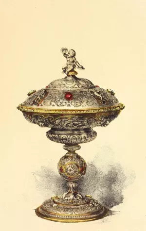 Tazza, with Cover, in Silver set with Jewels by John Charles Robinson Oil Painting