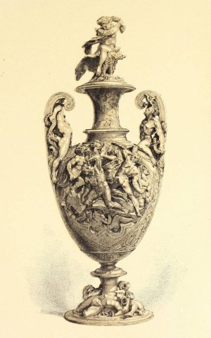 Vase in Silver Repousse Work, the subject representing Jupiter Warring with the Titans Oil painting by John Charles Robinson