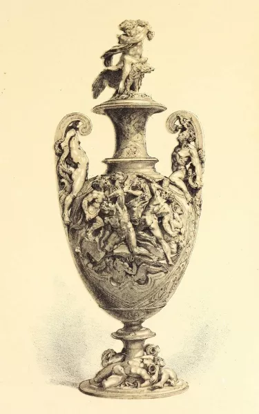 Reposse Work Vase in Silver Repousse Work, the subject representing Jupiter Warring ...