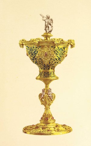 Vase or Hanap with Cover, in Silver Gilt, Enamelled and Set with Jewels by John Charles Robinson Oil Painting