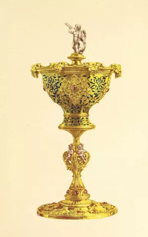 Vase or Hanap with Cover, in Silver Gilt, Enamelled and Set with Jewels Oil painting by John Charles Robinson