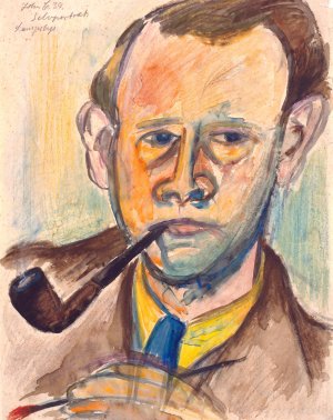 Selvportraet i lampelys by John Christensen Oil Painting