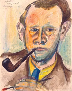 Selvportraet i lampelys by John Christensen Oil Painting