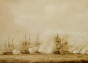 A Naval Action Between the Austrian and the Danes off Heligoland painting by John Christian Schetky