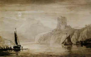 Boats on the River Tweed Oil painting by John Christian Schetky